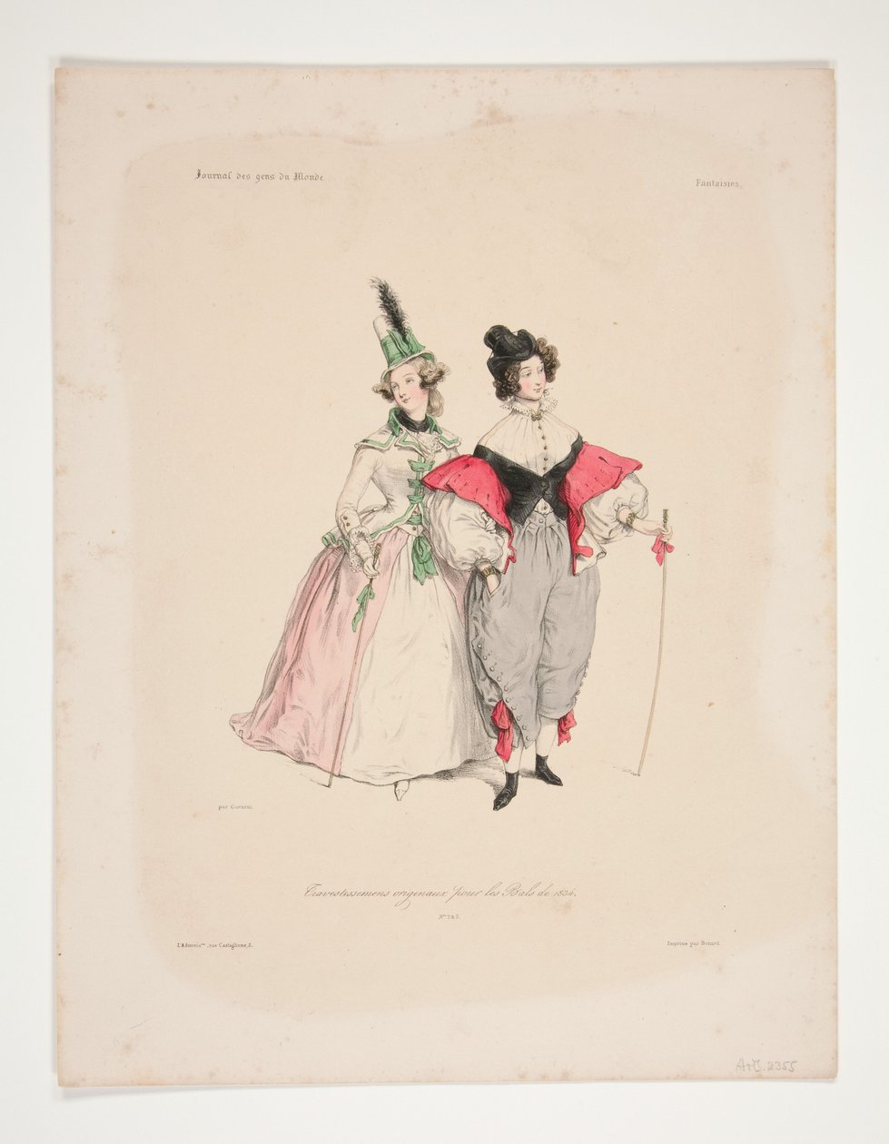 Originele kostuums voor de bals van 1834. Nrs. 2 en 3. door Paul Gavarni