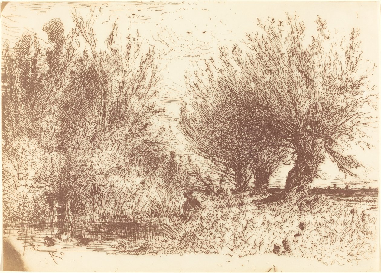 Oevers van een rivier door Paul Huet