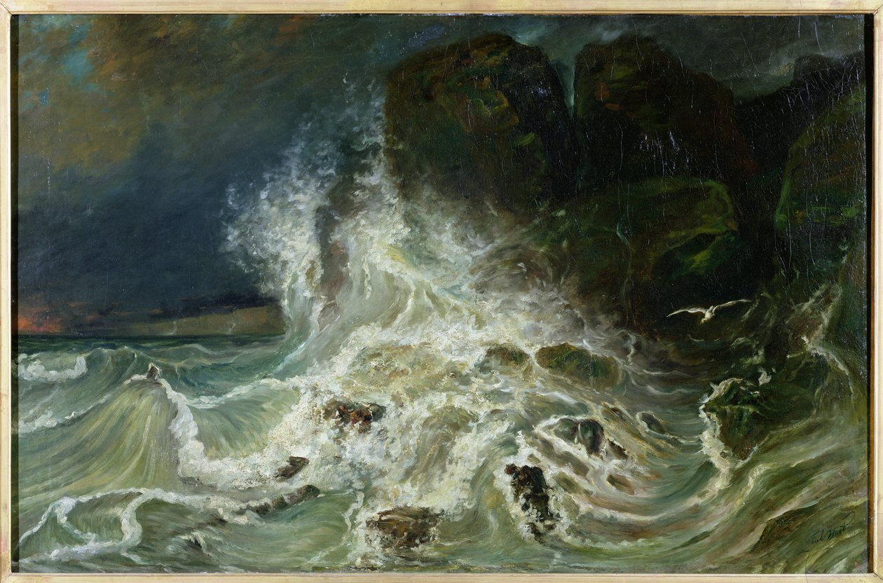 Brandingen bij Granville Point in het Kanaal, 1853 door Paul Huet