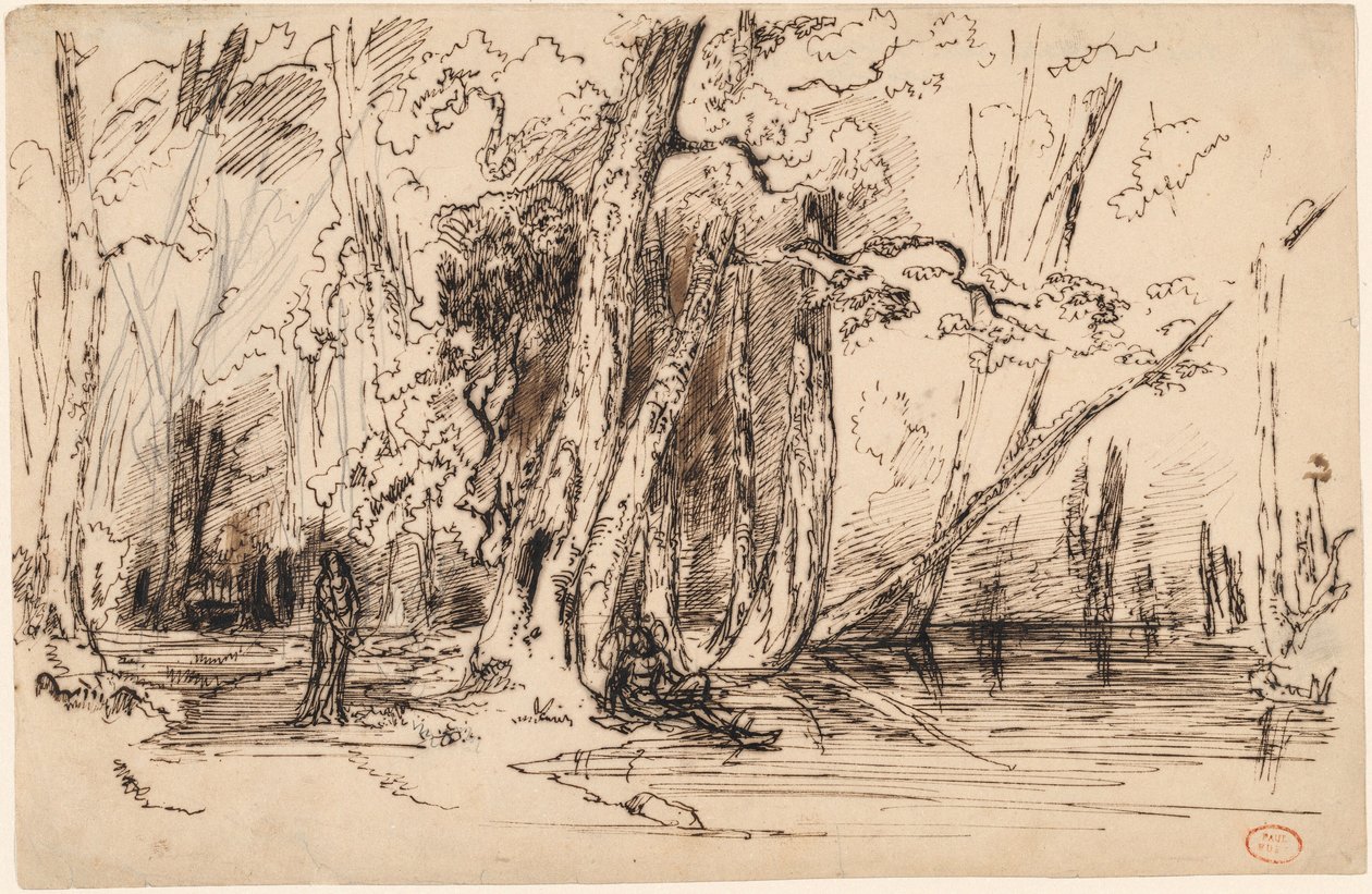 Overstromingen in het bos van de Île Séguin door Paul Huet