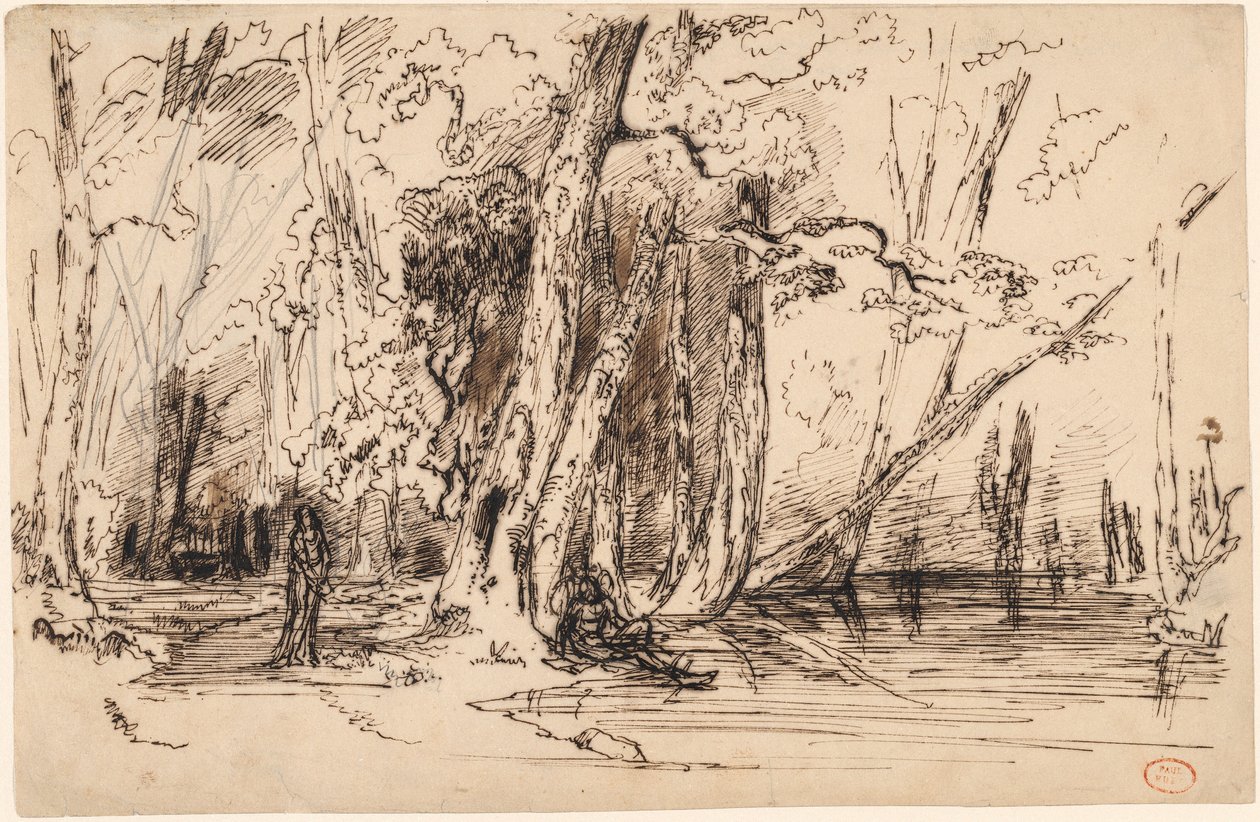 Overstroming in het bos van het Île Séguin door Paul Huet