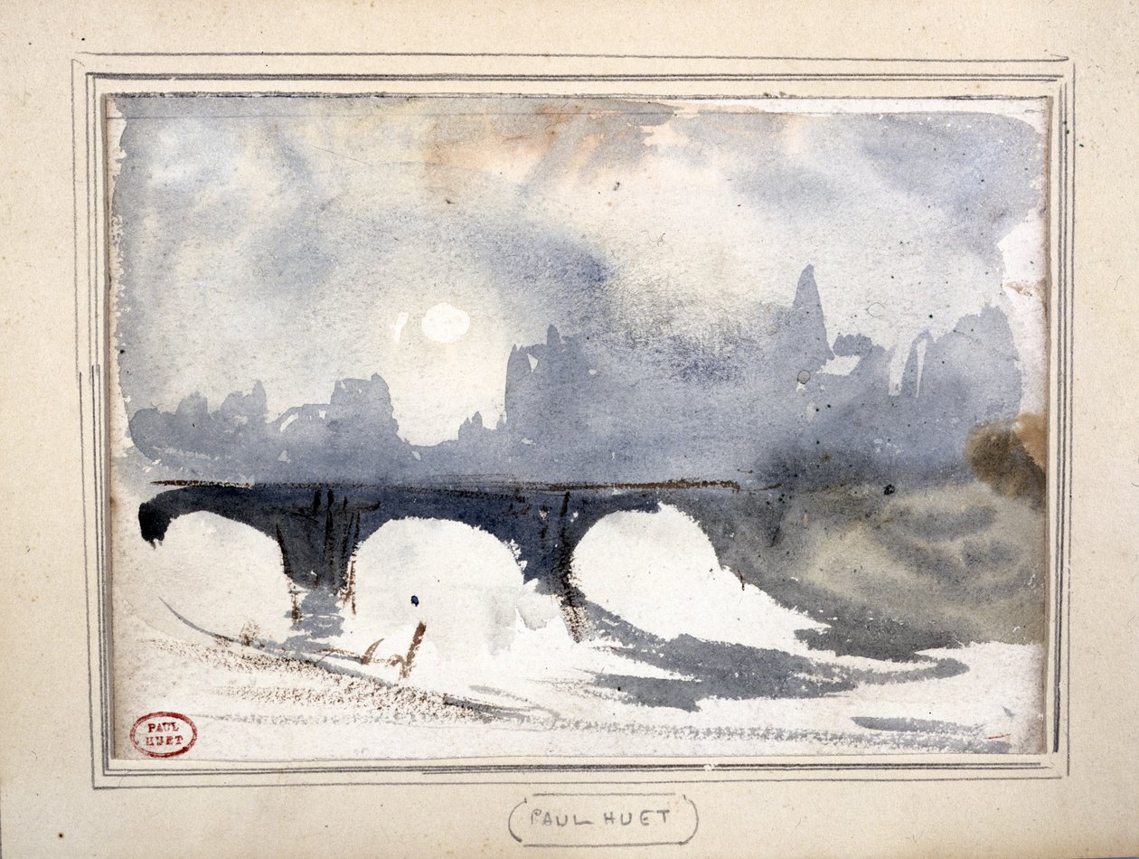 Winterochtend nabij de Pont Neuf door Paul Huet