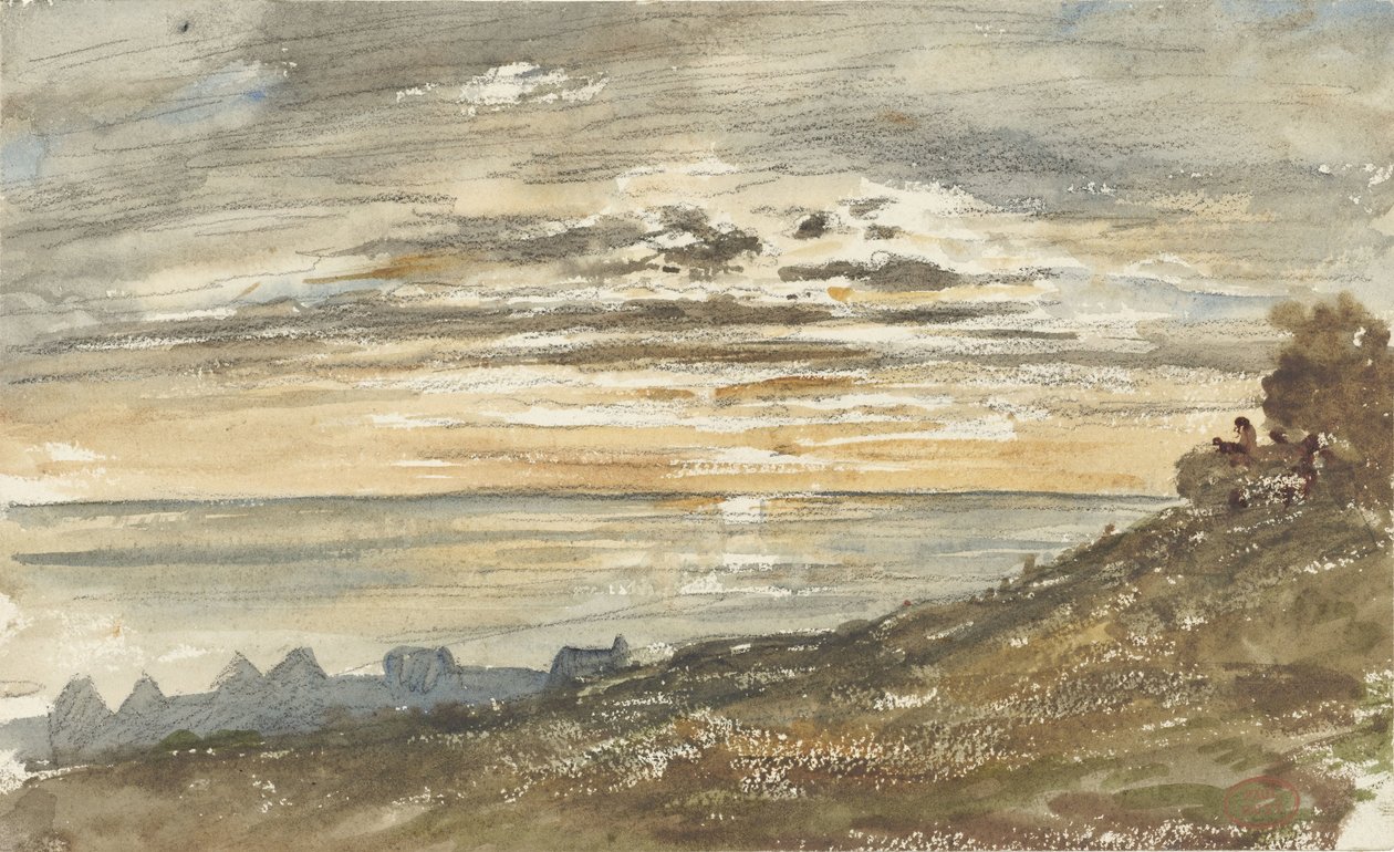 Ondergaande zon te Trouville door Paul Huet