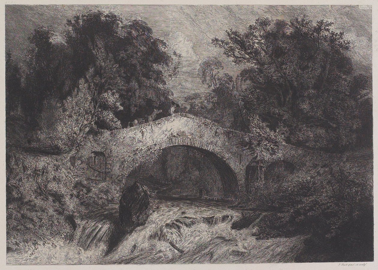 Een brug in de Auvergne door Paul Huet