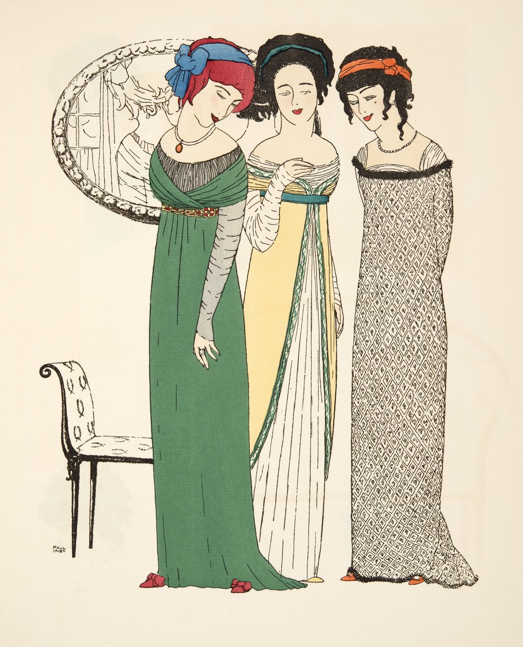Drie Avondjurken uit Les Robes de Paul Poiret gepubliceerd 1908 door Paul Iribe