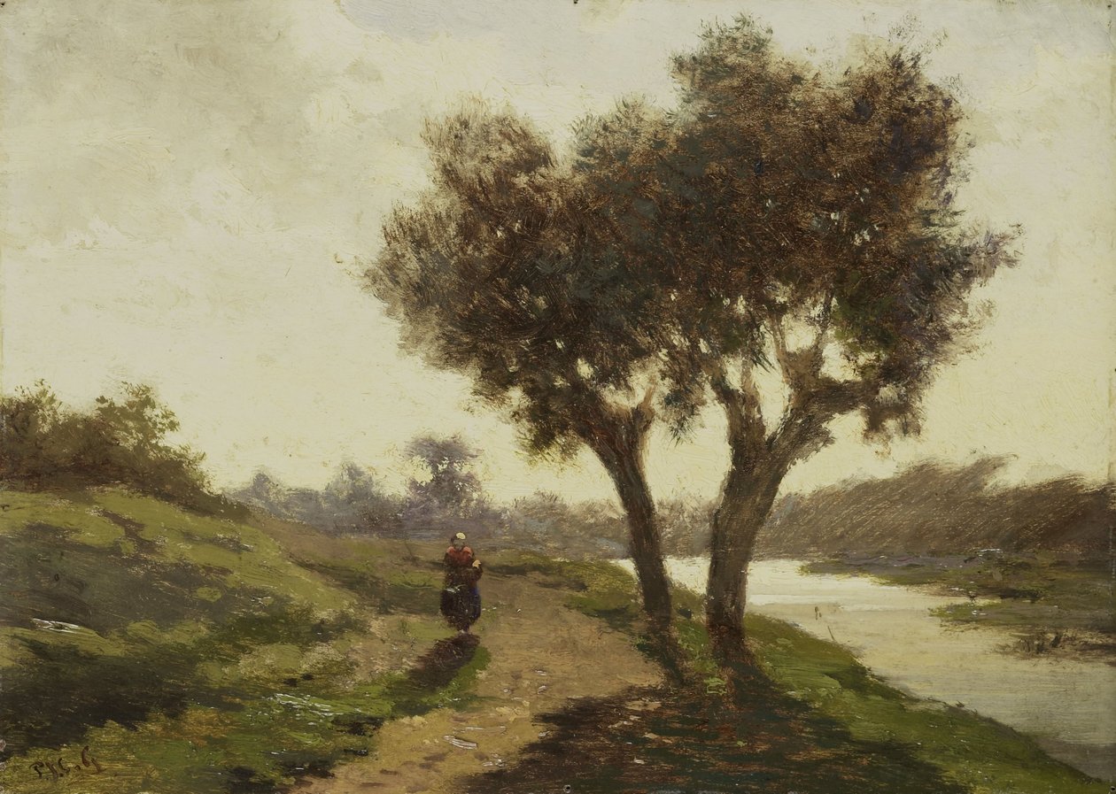 Landschap met twee bomen door Paul Joseph Constantin Gabriel