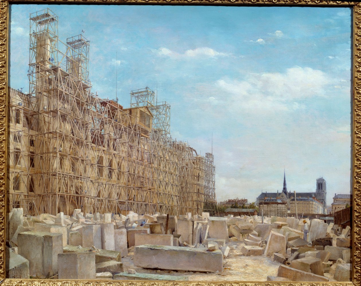 Het stadhuis van Parijs in wederopbouw door Paul Joseph Victor Dargaud