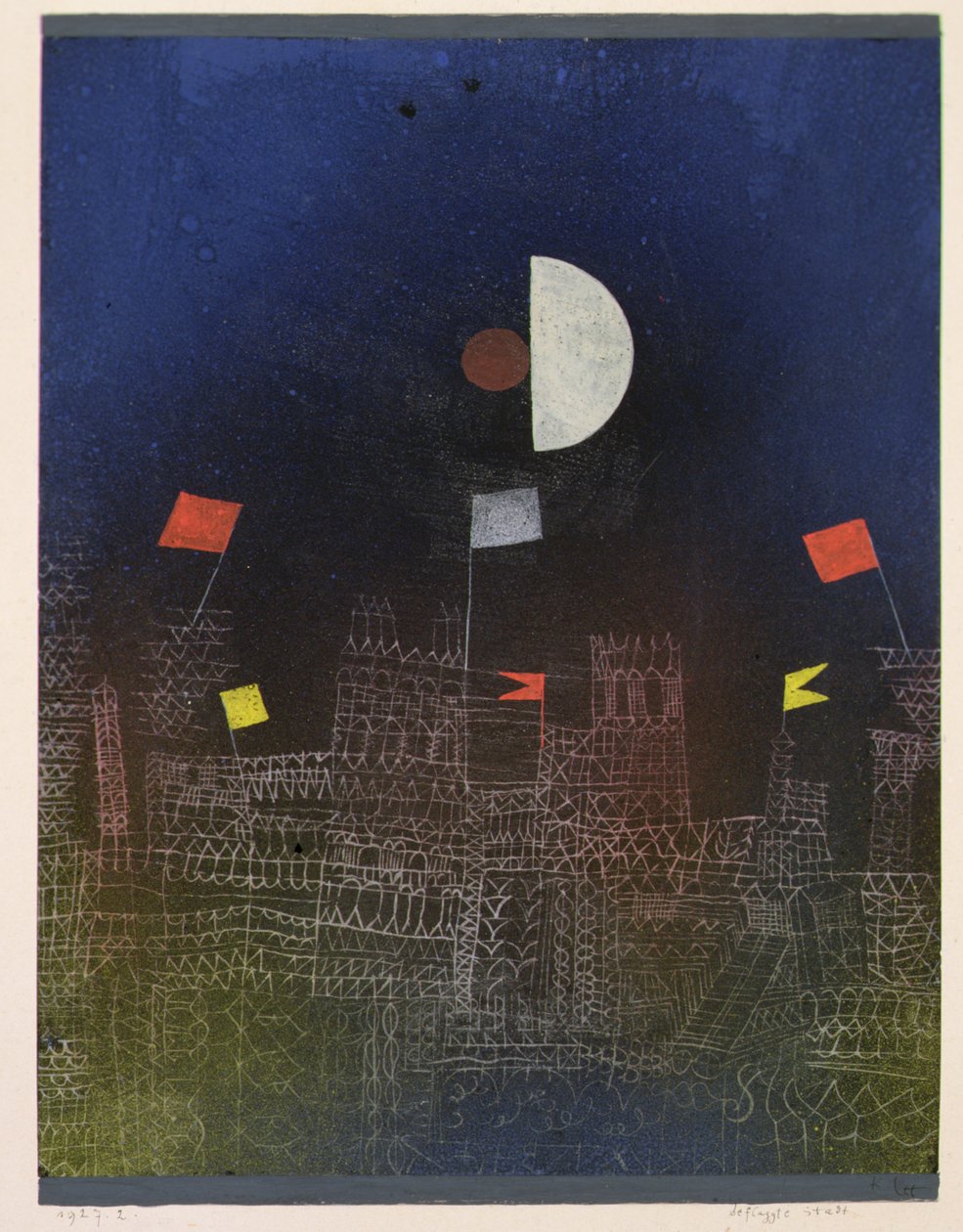 Stad met vlaggen door Paul Klee