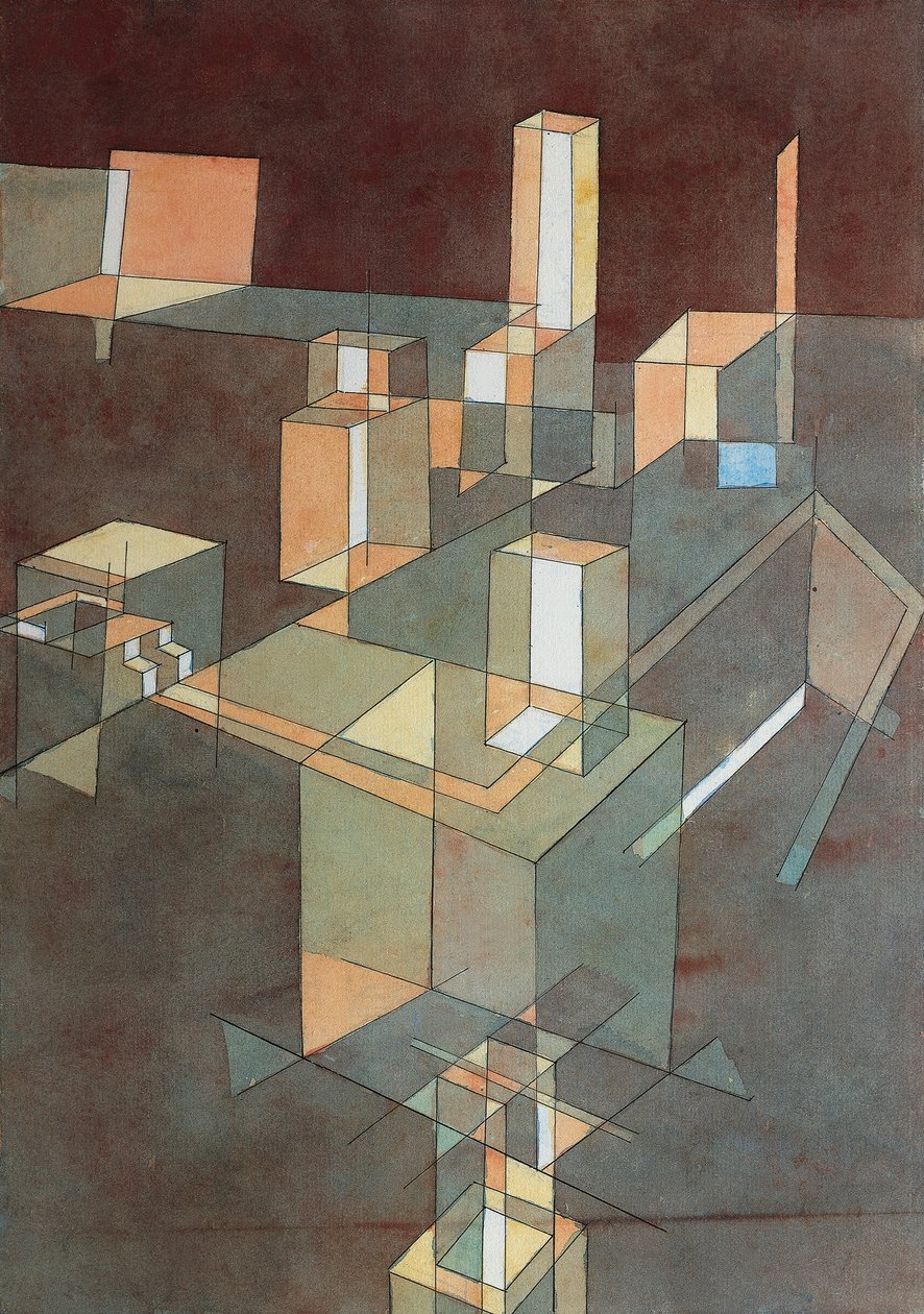 Italiaanse stad door Paul Klee (1879-1940), aquarel op Ingres-papier, 34x23 cm door Paul Klee