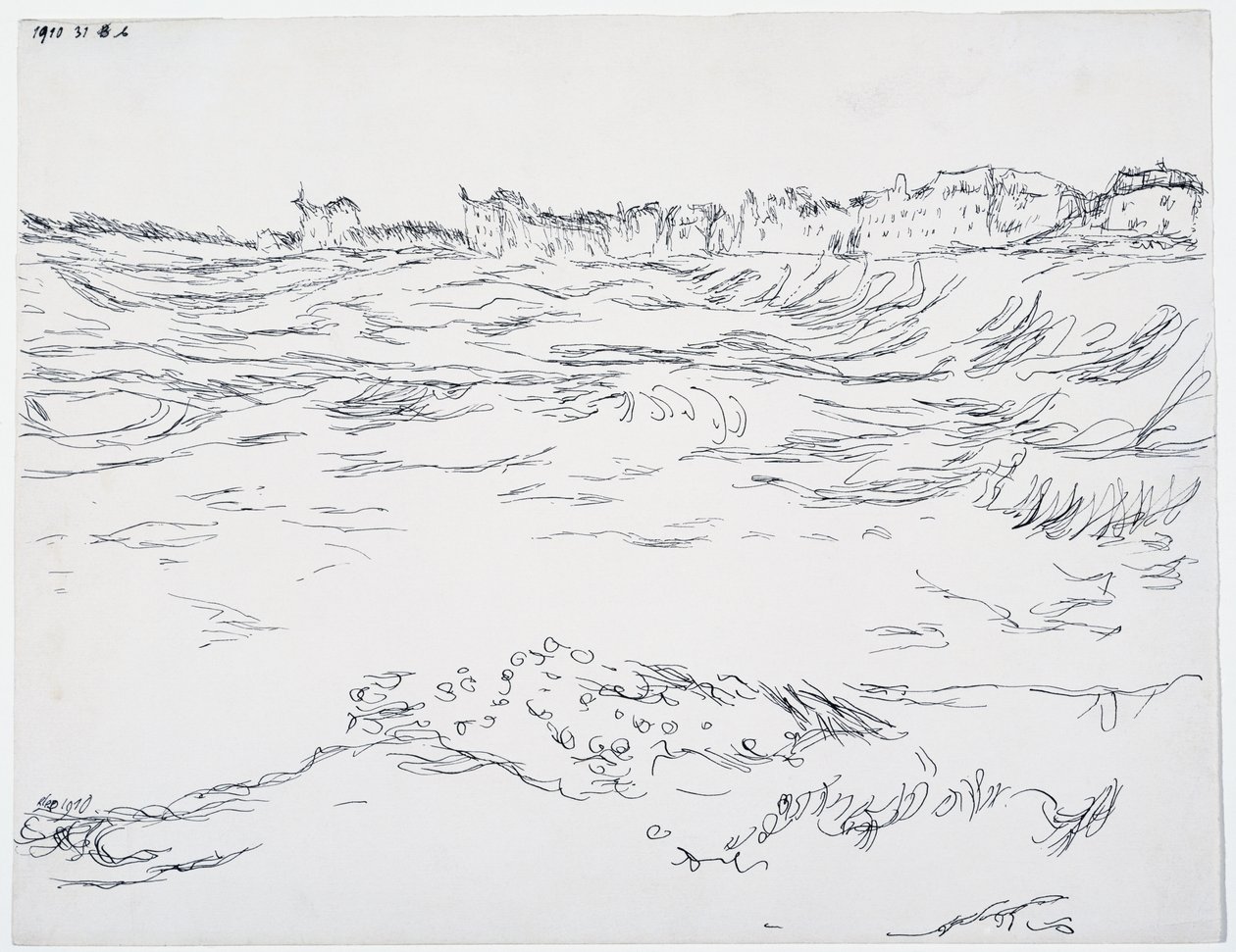 München Baai, de Militaire Loopgraven, tegen een Achtergrond van de Eerste Huizen in Milbertshofen door Paul Klee