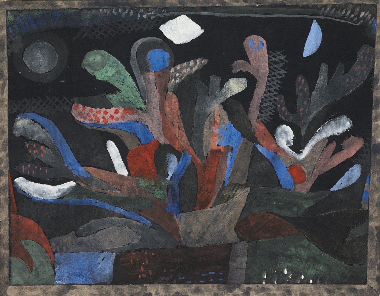 Afbeelding van een tuin in donkere kleuren, 1923 door Paul Klee