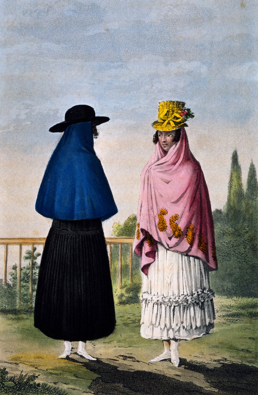 Bergvrouw en vlaktevrouw, gravure door Paul Legrand, Colombia door Paul Legrand
