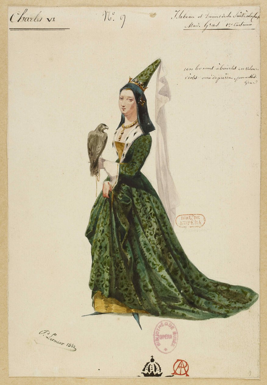 Isabelle de Bavière. Kostuumontwerp voor de opera Charles VI door Fromental Halévy, 1843 door Paul Lormier