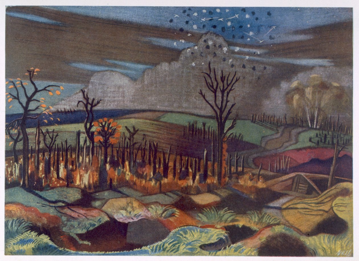 Luchtgevecht bij Wytschaete, uit British Artists at the Front, Continuation of The Western Front, Part Three, Paul Nash door Paul Nash