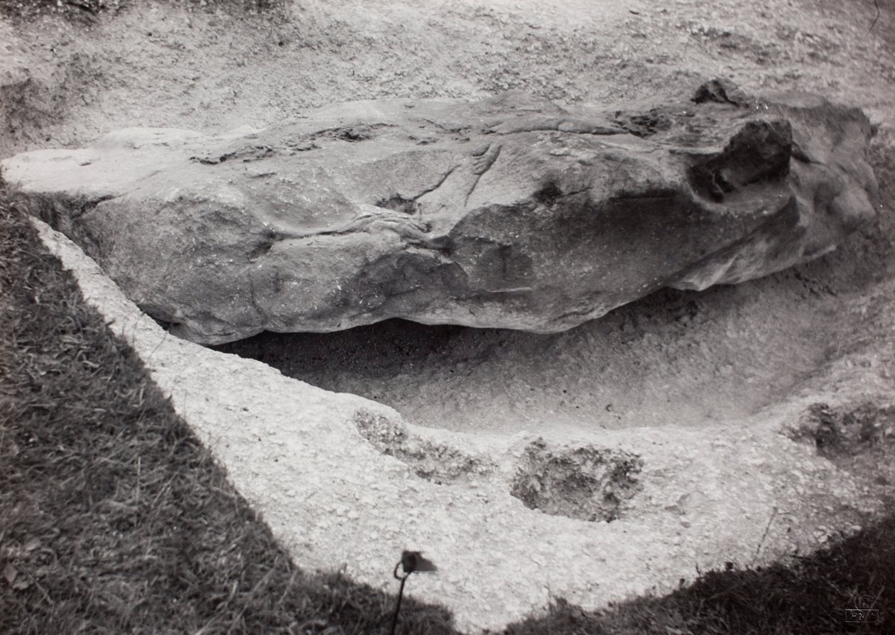 Rots verzonken in gras door Paul Nash