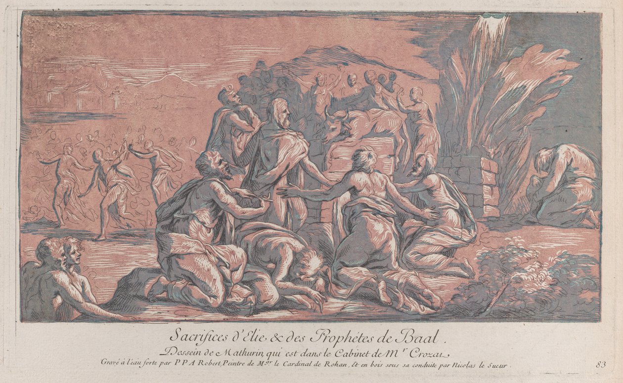 Elia daagt de profeet uit tot een offer, ca. 1729 door Paul Ponce Antoine Robert
