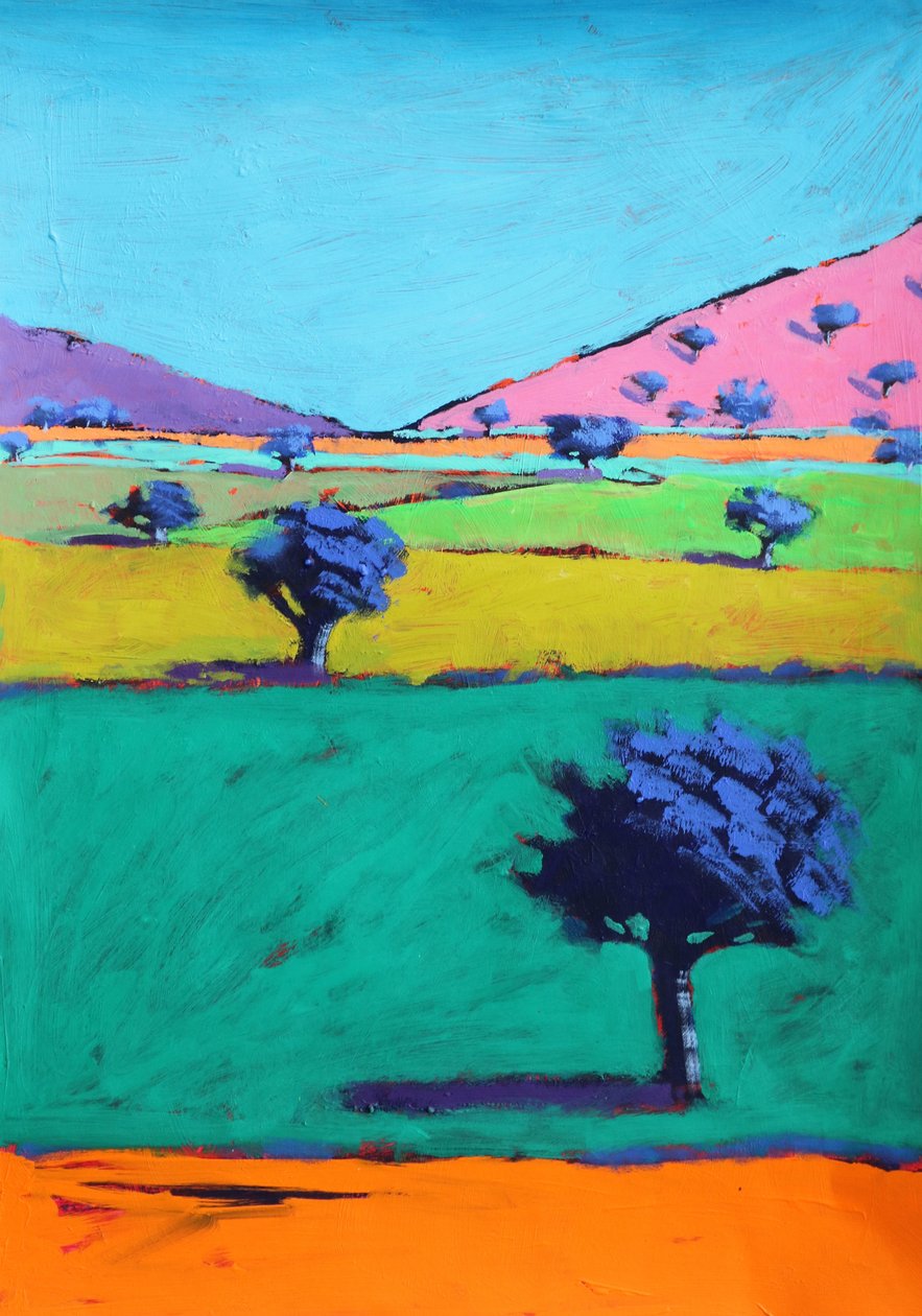 Berrow Down, 2021 (acryl op papier) door Paul Powis
