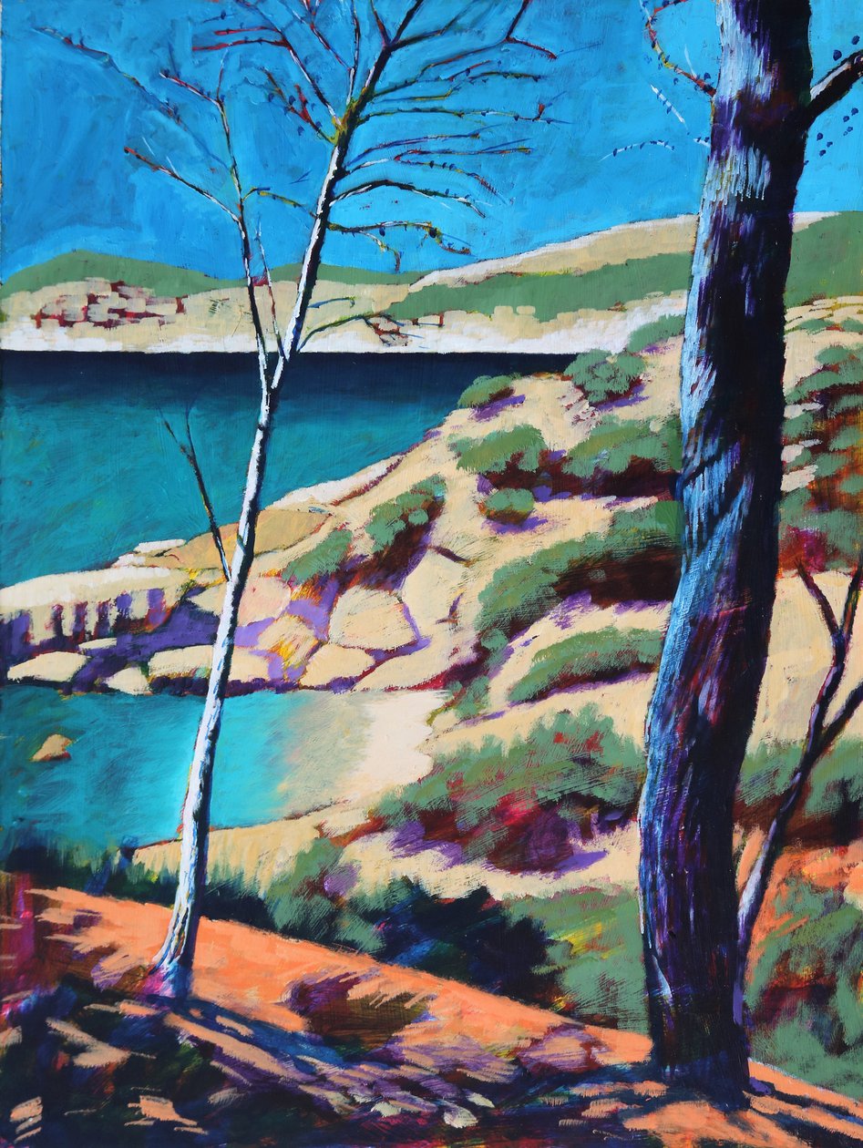 Peguera II, 2021 (acryl op board) door Paul Powis