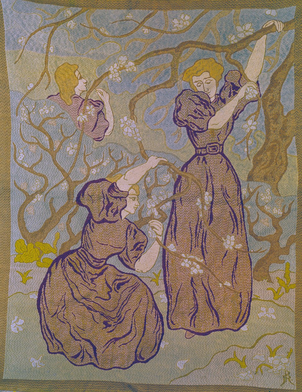 Twee vrouwen onder een bloeiende boom. Wandtapijt door Paul Ranson (1864-1909) 20e eeuw door Paul Elie Ranson