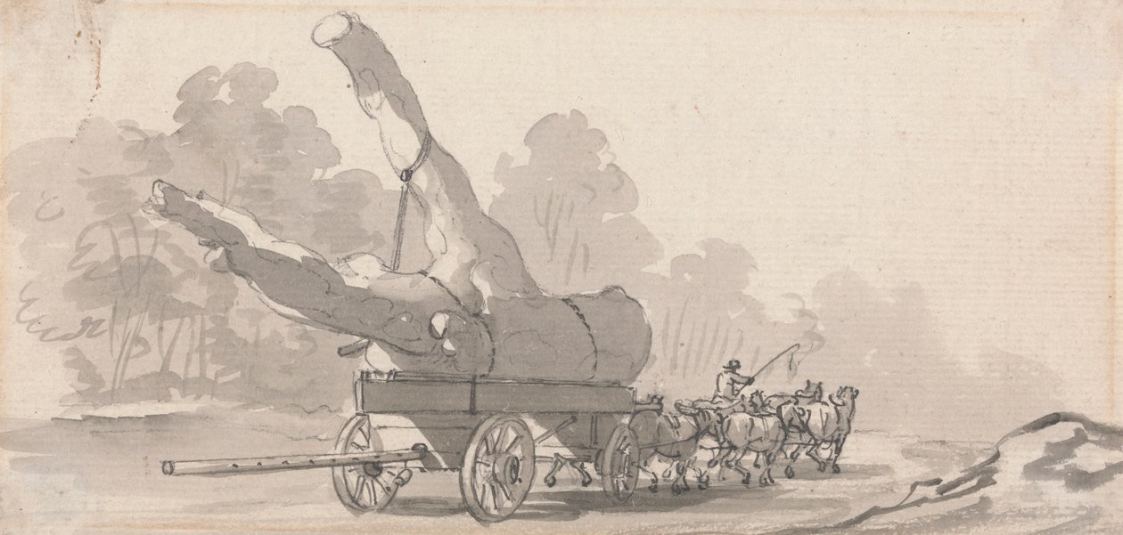 Kar met een grote boomstam door Paul Sandby