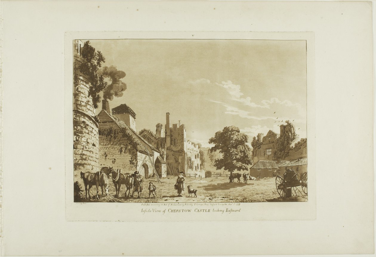 Binnenaanzicht van Chepstow Castle kijkend naar het oosten, plaat vijf uit Twelve Views in Wales door Paul Sandby