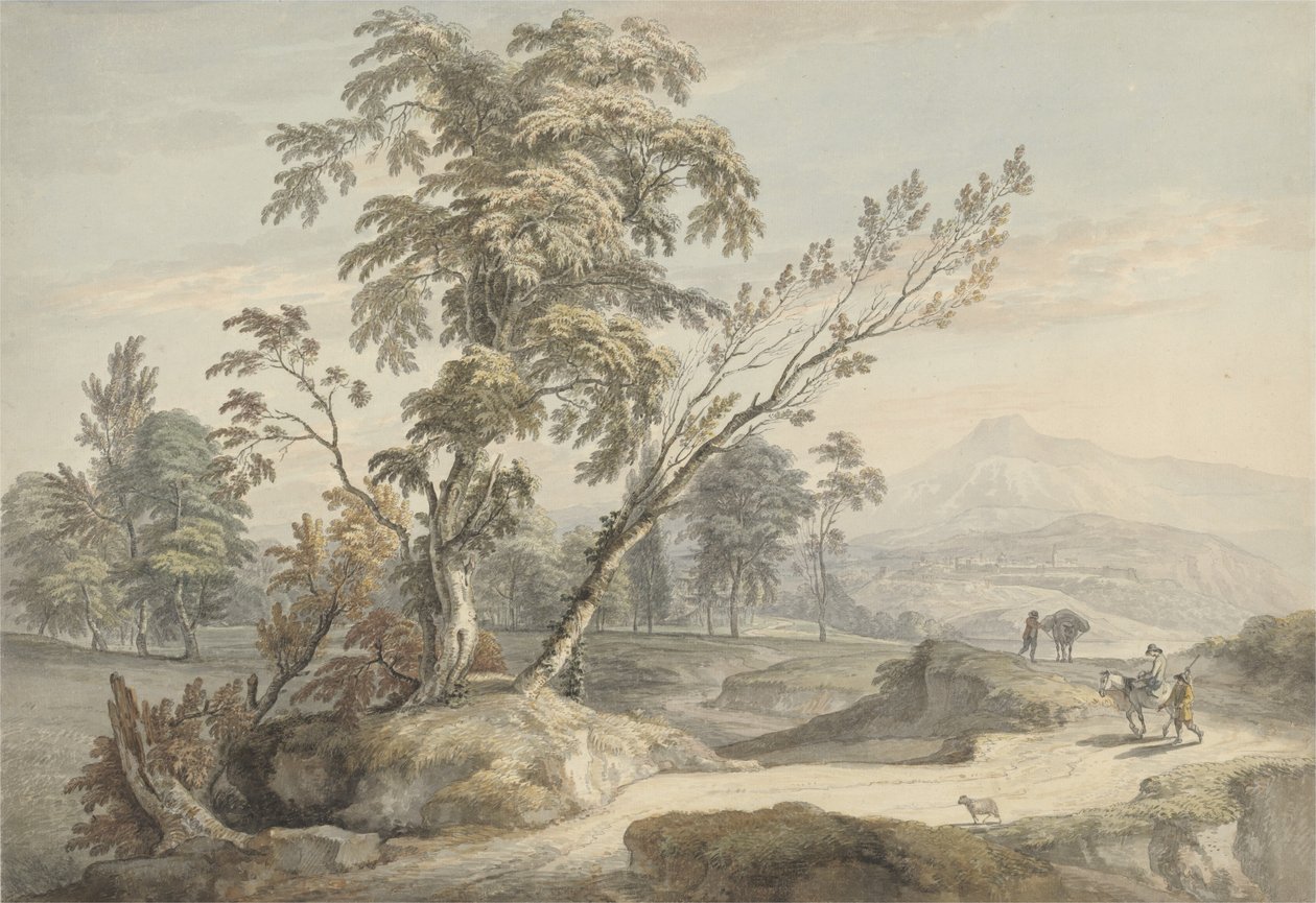 Italiaans Landschap met Reizigers nr.2, c.1760 door Paul Sandby