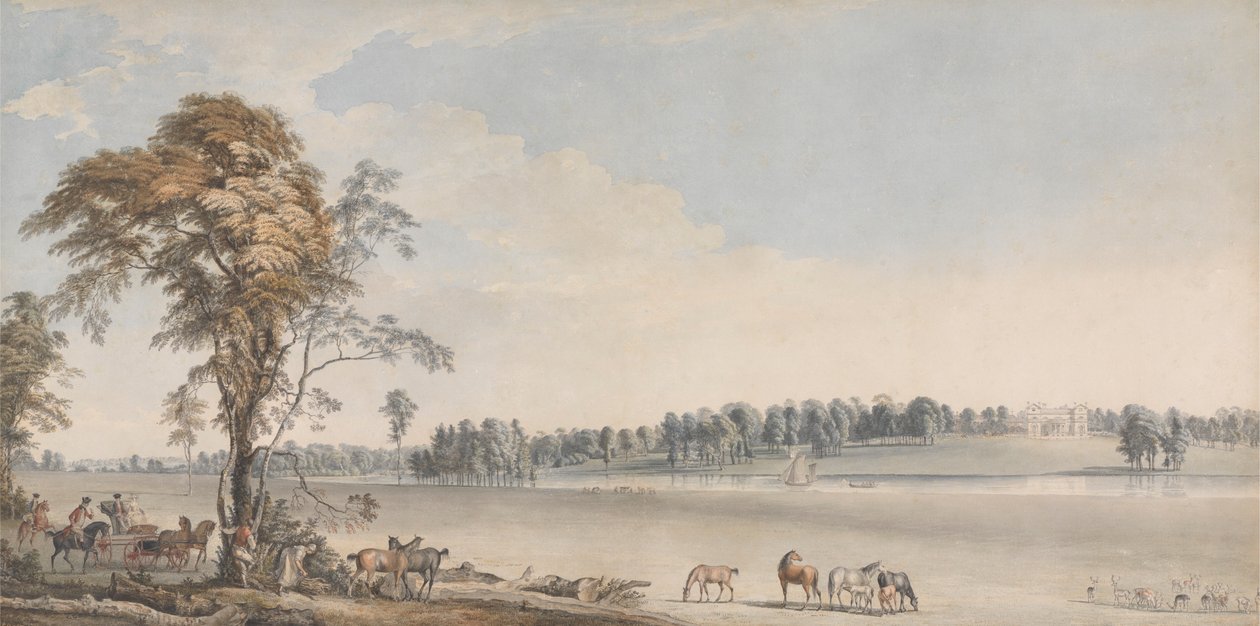 Noordwestelijke weergave van Wakefield Lodge in Whittlebury Forest, Northamptonshire door Paul Sandby