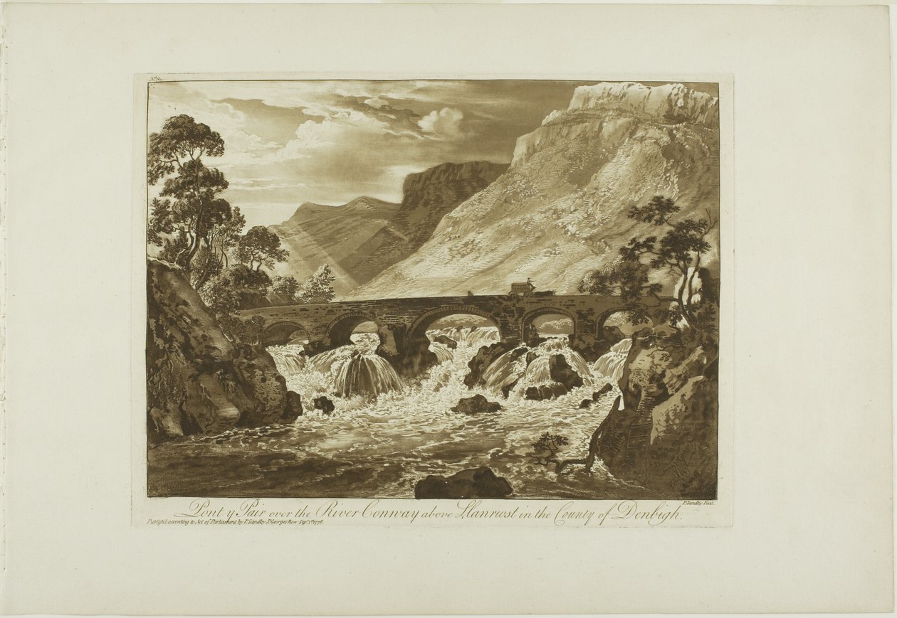 Pont y Pair over de rivier Conway boven Llanrwst in het graafschap Denbigh door Paul Sandby