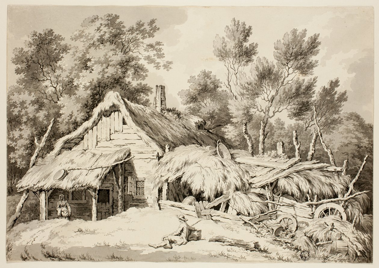 Huisje met rieten dak door Paul Sandby