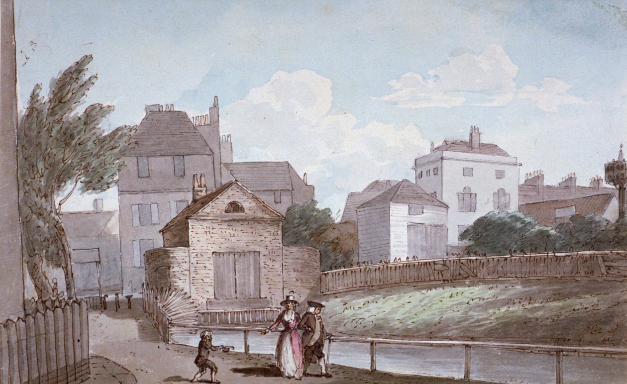 The Thatched House Inn en de New River, Islington, Londen door Paul Sandby