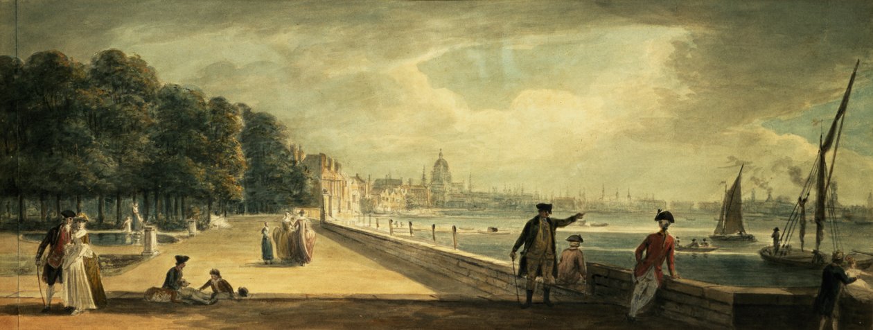 Uitzicht op de stad vanaf het terras van Somerset House door Paul Sandby