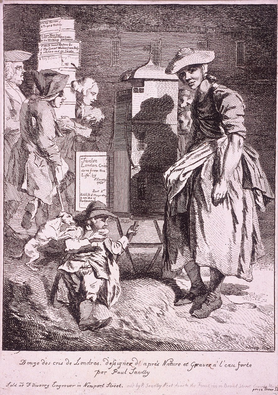 Vrouw met een raree show, Cries of London door Paul Sandby