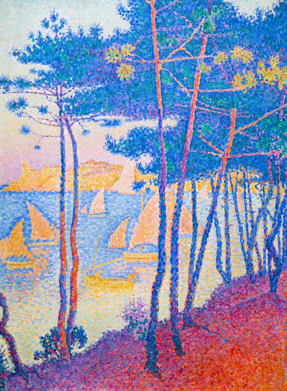 Zeilboten en pijnbomen door Paul Signac