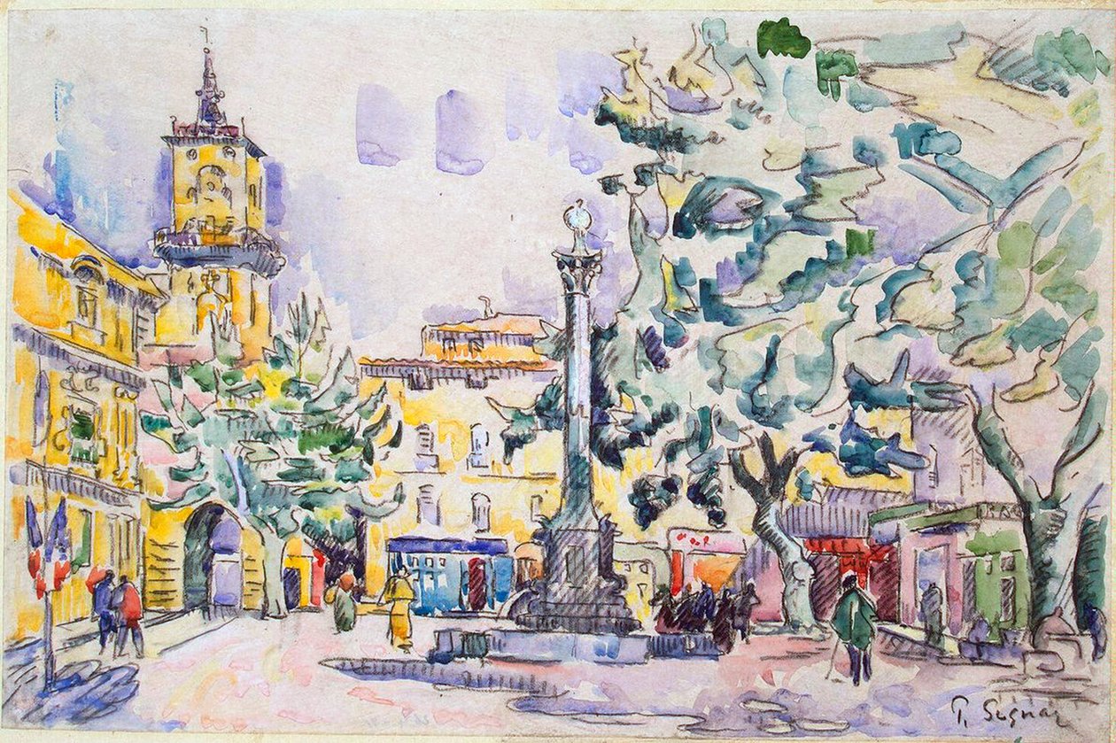 Plein van het stadhuis in Aix-en-Provence door Paul Signac