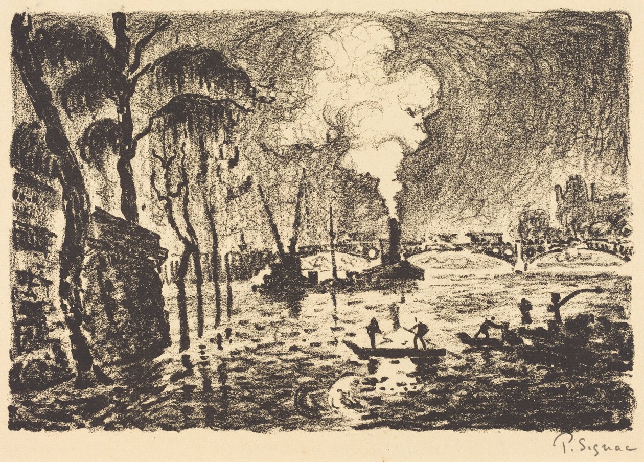 De overstroomde Seine in 1910 door Paul Signac