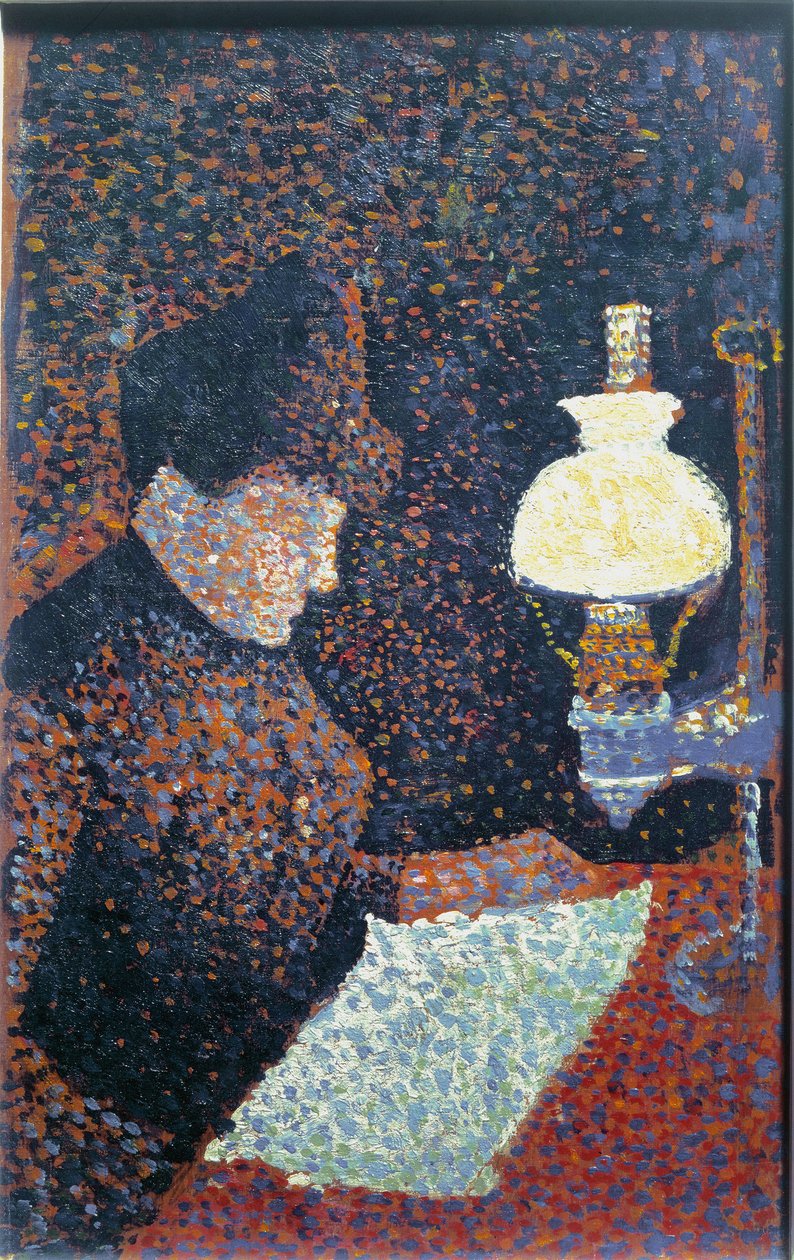 Vrouw onder de lamp door Paul Signac