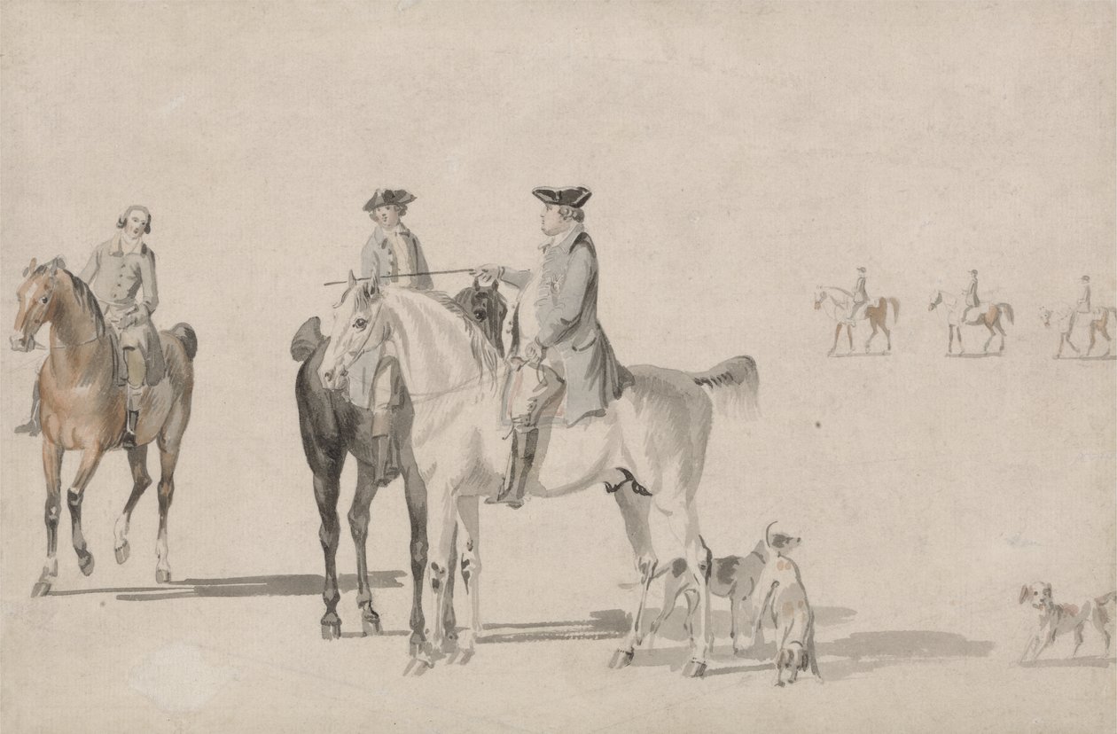 De Hertog van Cumberland met een Heer en een Stalmeester, allen Bereden, en Honden door Paul and Thomas  Sandby