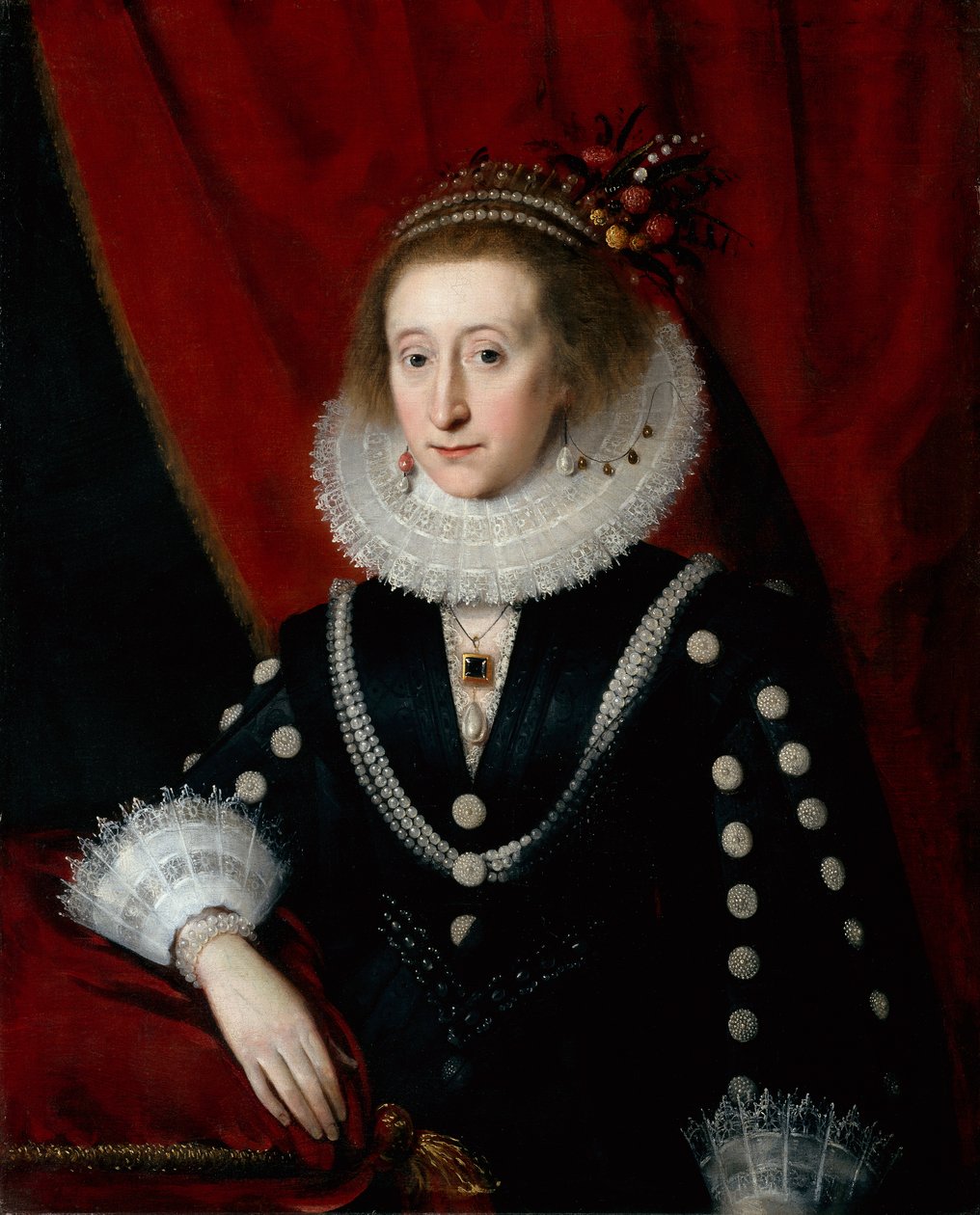 Portret van een Dame vermoedelijk Lucy Harington door Paul van (circle of) Somer
