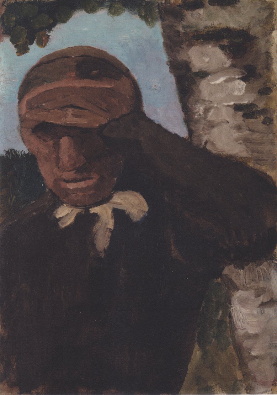 Oude boerin met hand aan het voorhoofd door Paula Modersohn Becker