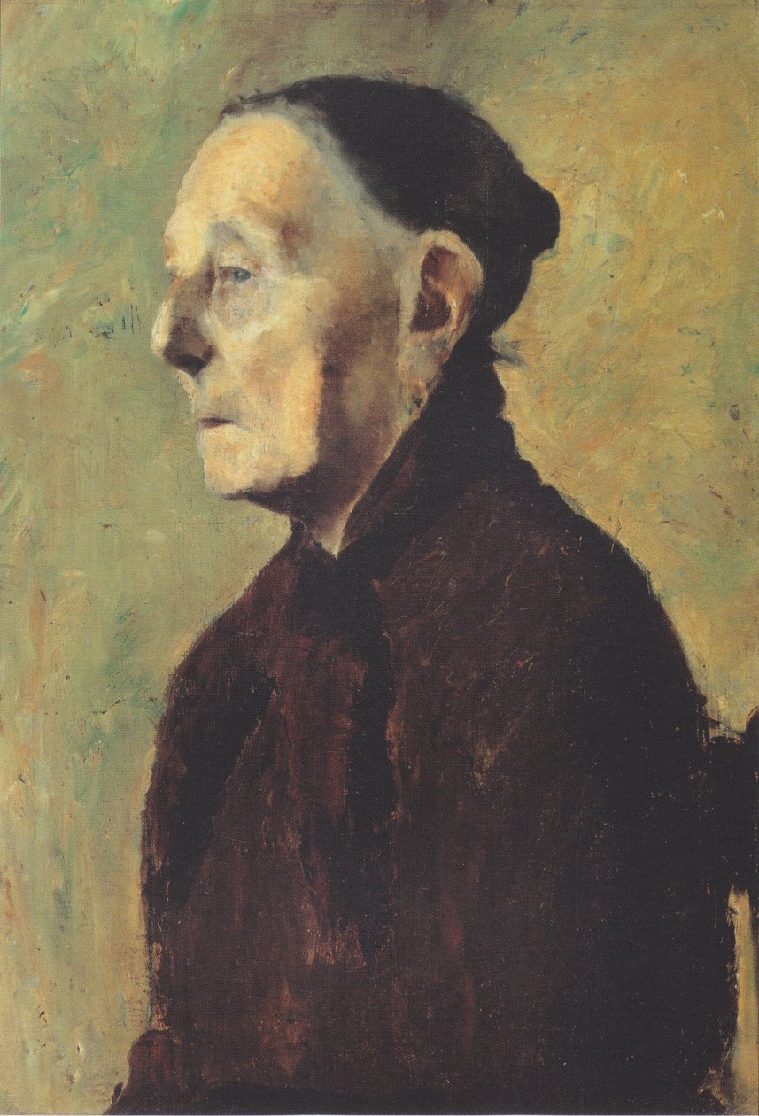Borstbeeld van een oude vrouw in profiel door Paula Modersohn Becker