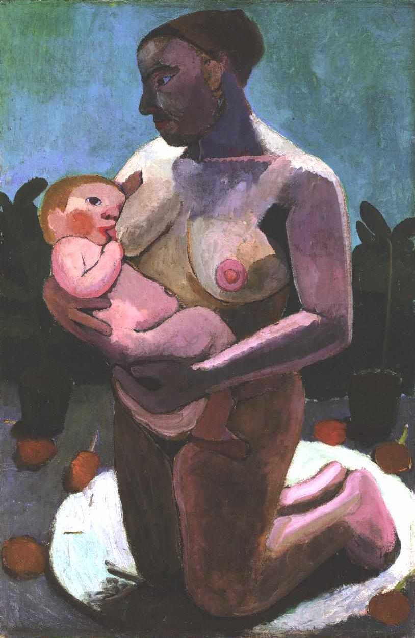 Knielende moeder met kind door Paula Modersohn-Becker