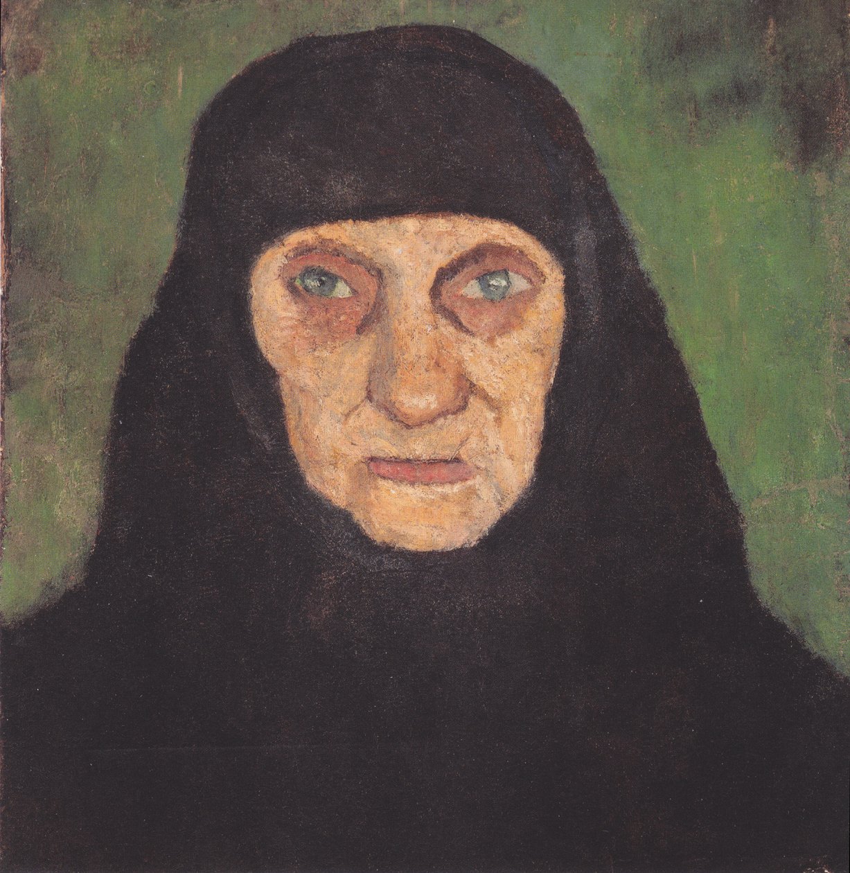 Hoofd van een oude vrouw met zwarte hoofddoek door Paula Modersohn Becker