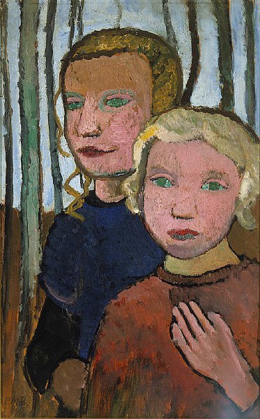 Twee meisjes voor berkenbomen door Paula Modersohn Becker