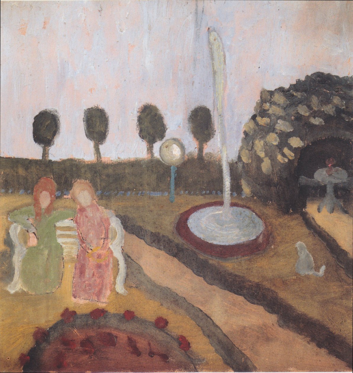 Twee vrouwen in de tuin met fontein door Paula Modersohn Becker