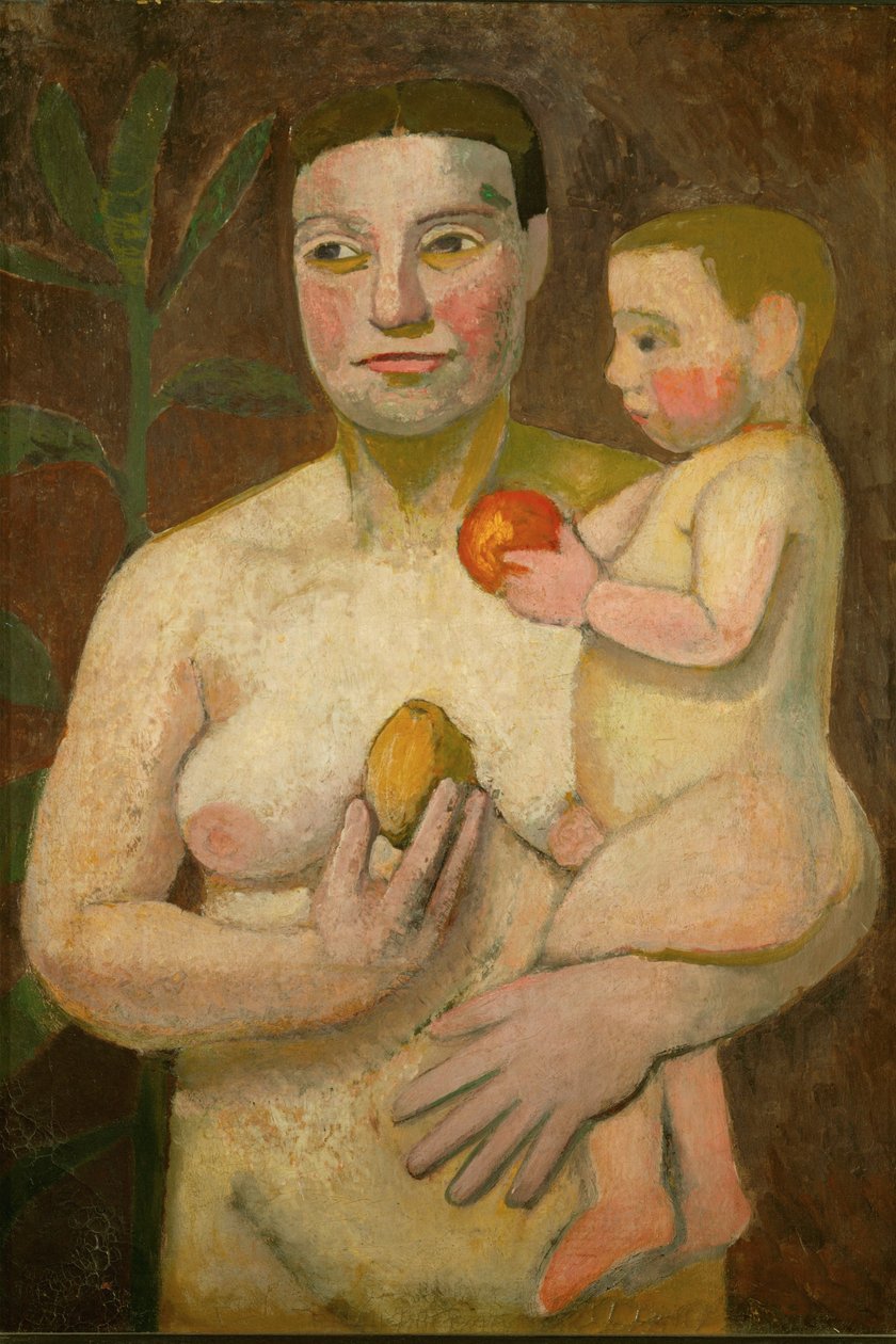 Moeder en kind (olieverf op doek) door Paula Modersohn-Becker