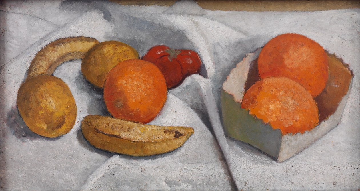 Stilleven met sinaasappels, bananen, citroenen en tomaat door Paula Modersohn-Becker