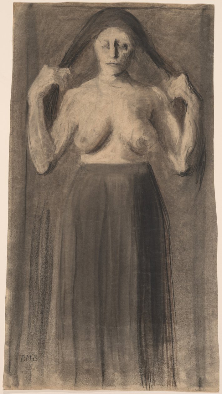 Halfnaakte Vrouw die Haar Haar Uit Elkaar Houdt door Paula Modersohn Becker