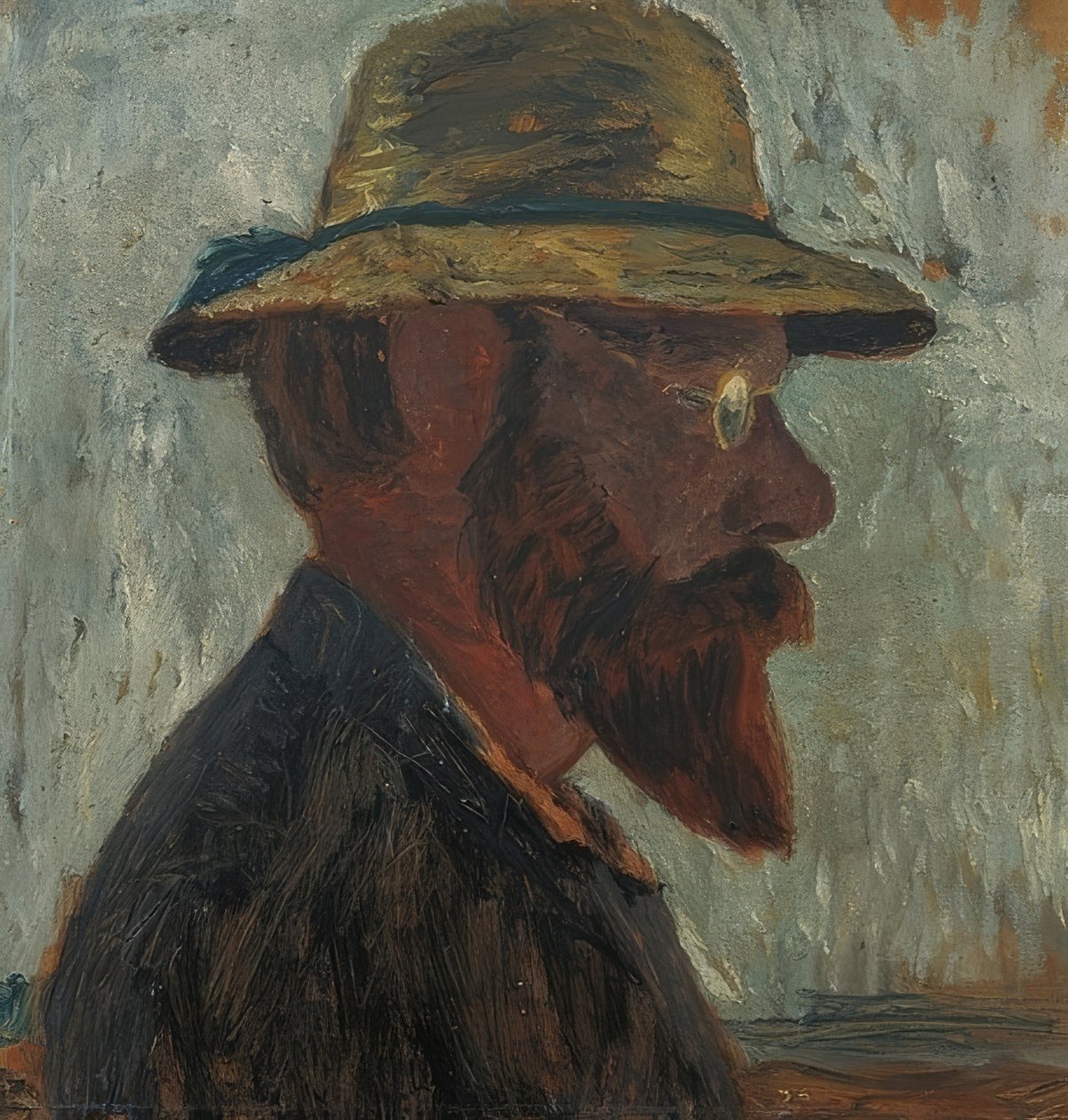 Otto Modersohn met strohoed in profiel naar rechts door Paula Modersohn-Becker