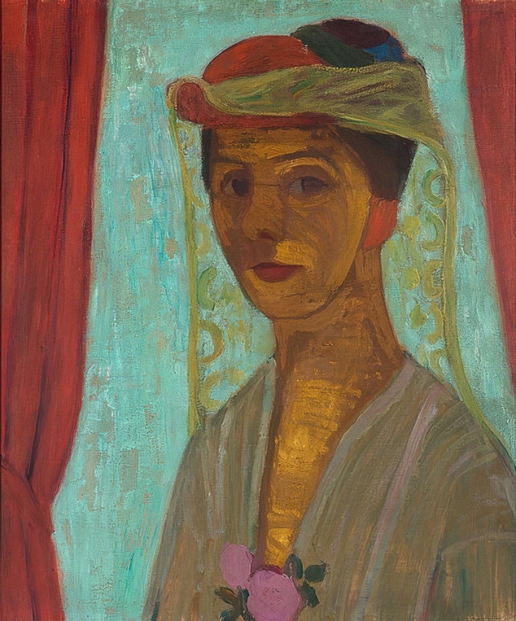 Zelfportret met hoed en sluier door Paula Modersohn Becker