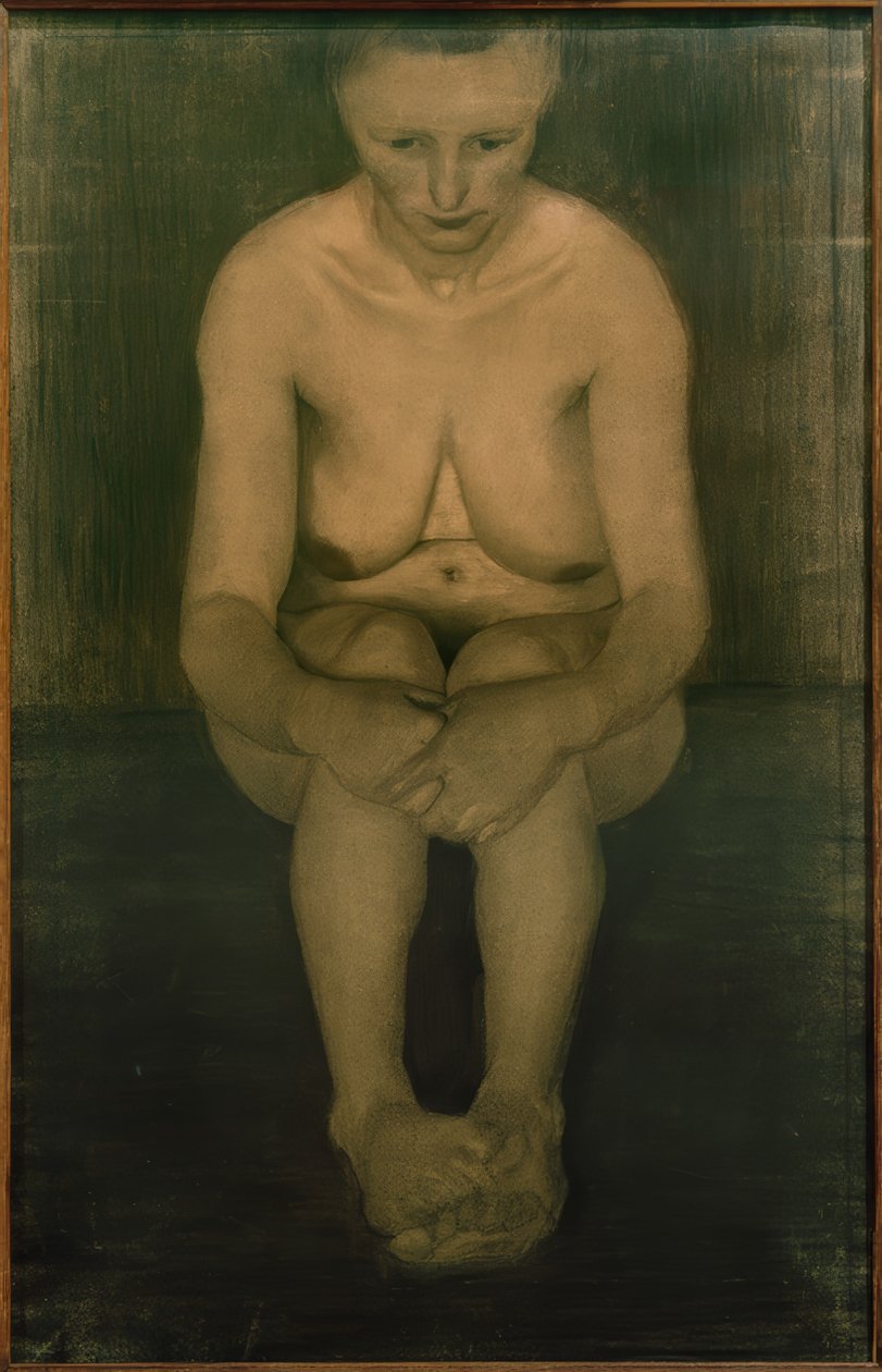 Zittende vrouwelijke naakt, frontaal met gekruiste voeten door Paula Modersohn Becker